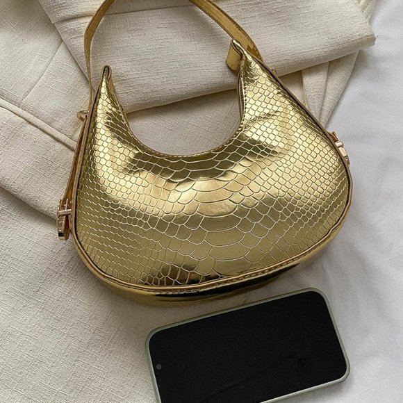 Crocodile Embossed Mini Bag in Gold Metallic - Picture 2 of 12